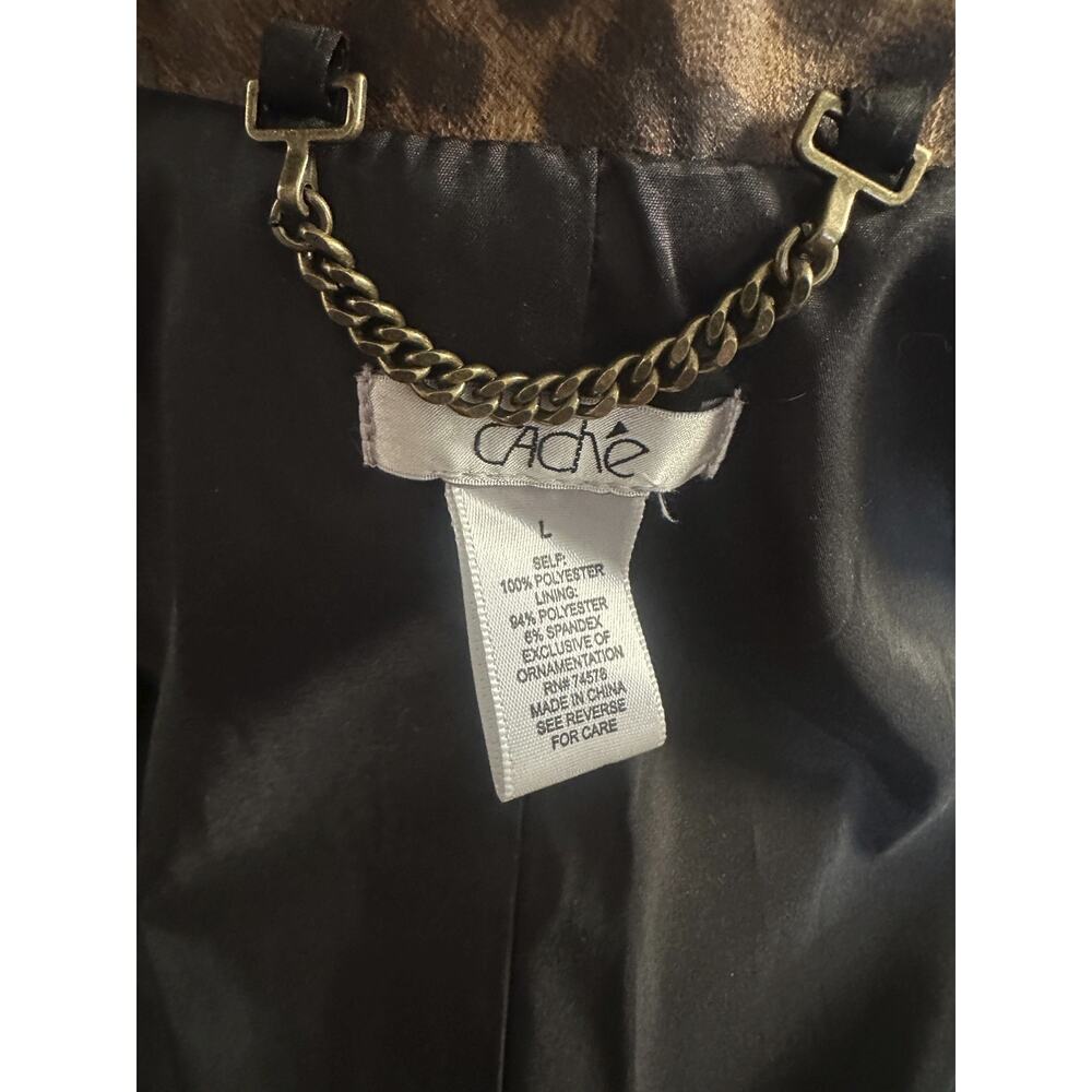 Cachè Leopard Animal Print Trench Coat Large Belted Lined Old Money Y2k Style - Picture 9 of 16